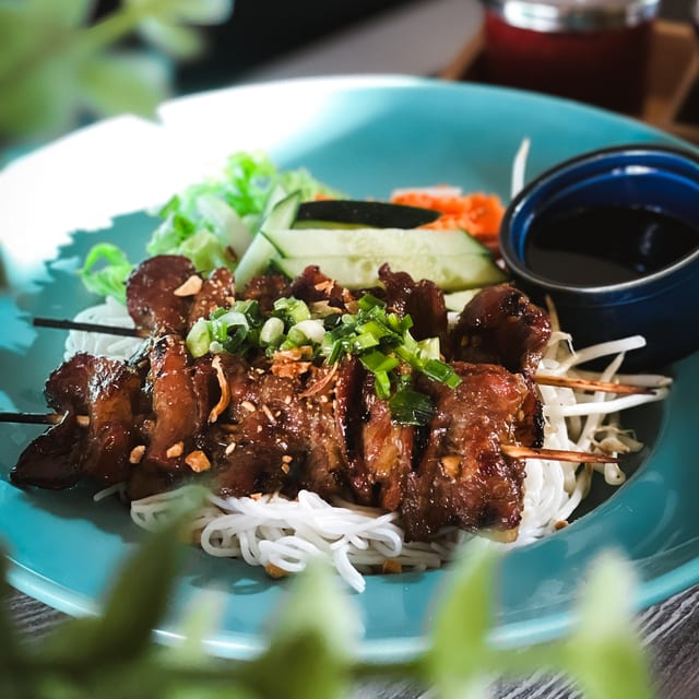 Pork Skewers Noodle Salad.