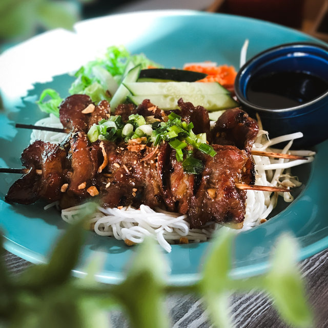 Pork Skewers Noodle Salad.
