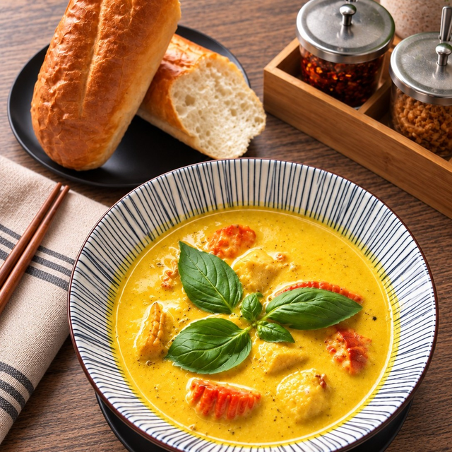 Tofu Curry with Baguette.