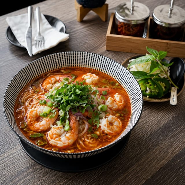 Spicy Lemongrass Prawn Noodle Soup.