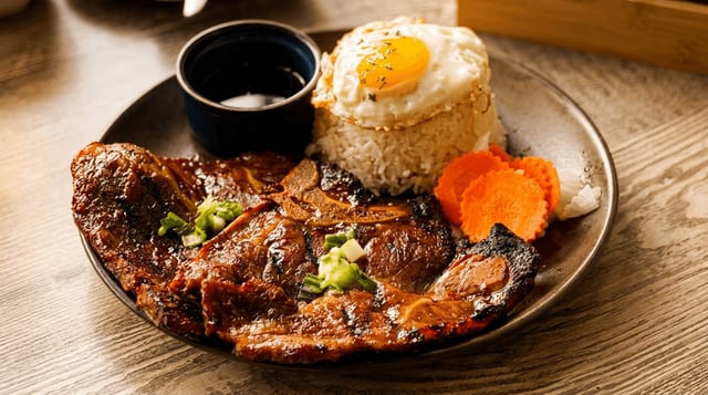 Grilled Pork Chop & Fried Egg.